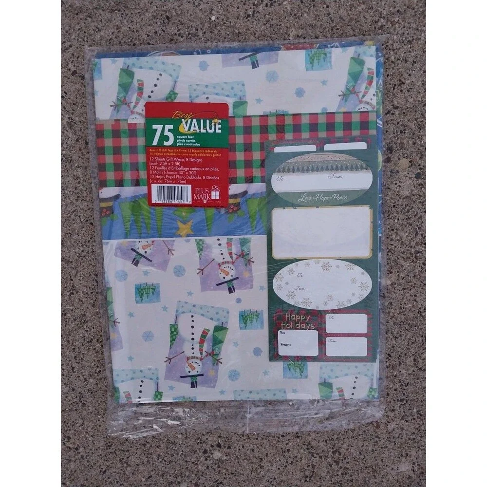 Plus Mark Best Value 75 Sq Ft Gift Wrap 12 Sheets 30 X 30 Holiday Gift Tags